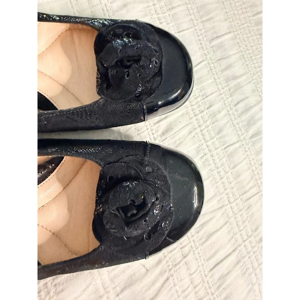 BeautiFeel Black Suede Patent Floral Rosette Ballet Flats Shoes 40 Made  Israel